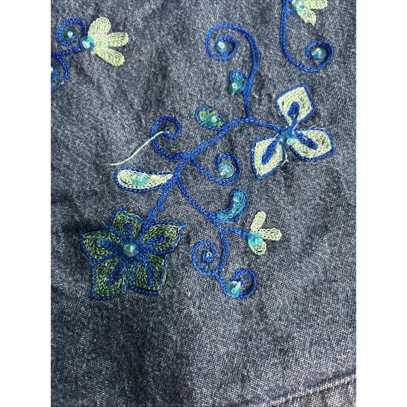 Coldwater Creek Women’s Denim Button Up Embroidered cabincore Boho Western Shirt - Picture 5 of 7